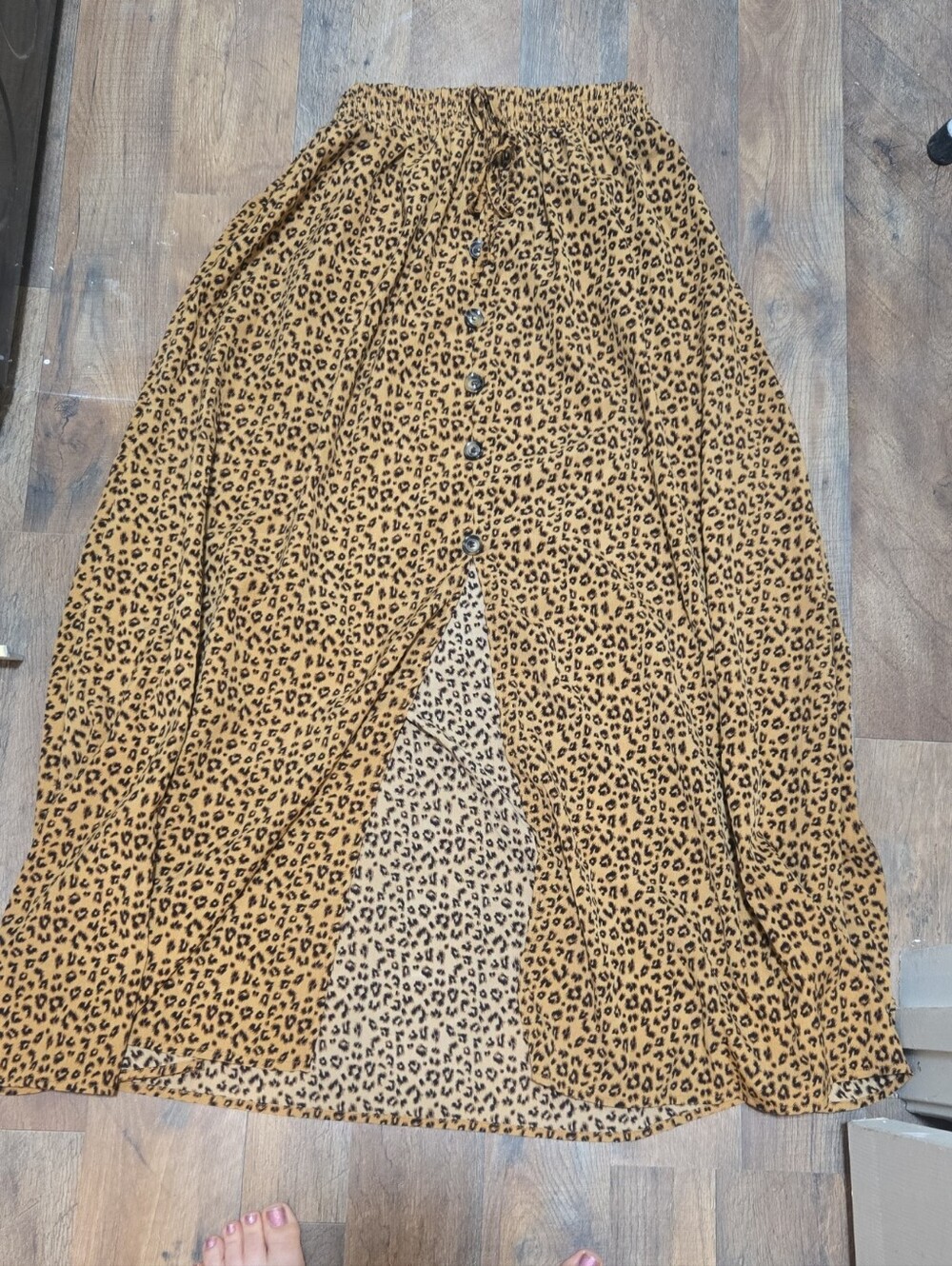 Leopard Print Button-Front Maxi Skirt - Mustard